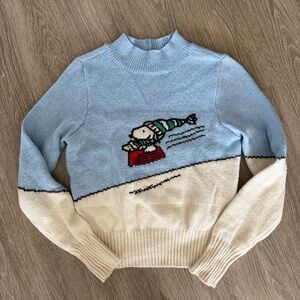 American Eagle snoopy peanuts sledding mock neck sweater S